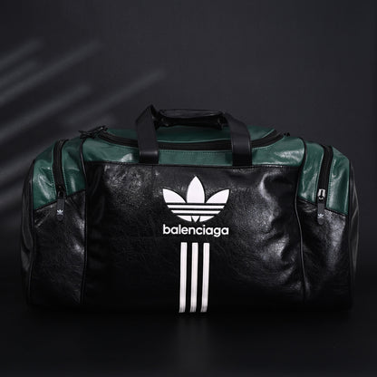Balenciaga x adidas Large Duffel Travel Bag – Black & Green with Trefoil Logo and Triple Stripes