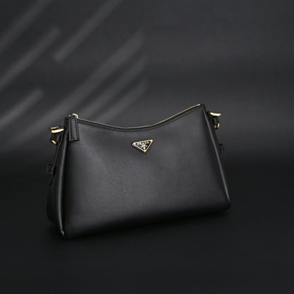 Prada Cleo Black Brushed Leather Shoulder Bag