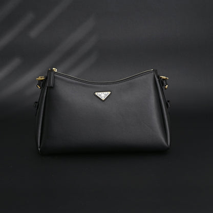 Prada Cleo Black Brushed Leather Shoulder Bag