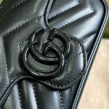 GUCCI  GG Marmont Belt Bag In Black 476433 Size 16.5x10x4.4 cm