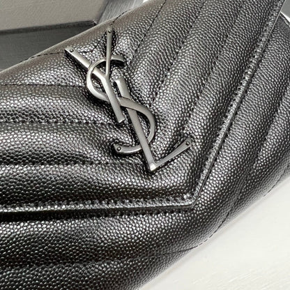 YSL Long Wallet Black Leather Black Tone 10767 19cm